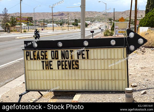 Truth or Consequences, New Mexico - A sign in front of a local business reads ""Please do not pet the peeves. ""