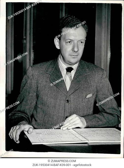 Apr. 14, 1953 - 14-4-53 Benjamin Britten with his ?¢‚Ç¨?ìCoronation Opera?¢‚Ç¨¬ù score. Working at Covent Garden ?¢‚Ç¨‚Äú Mr