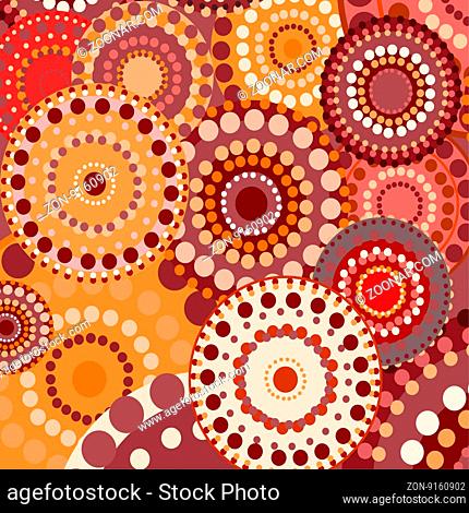 vintage circular retro ornament vector background red. painted multi-colored orange yellow circles