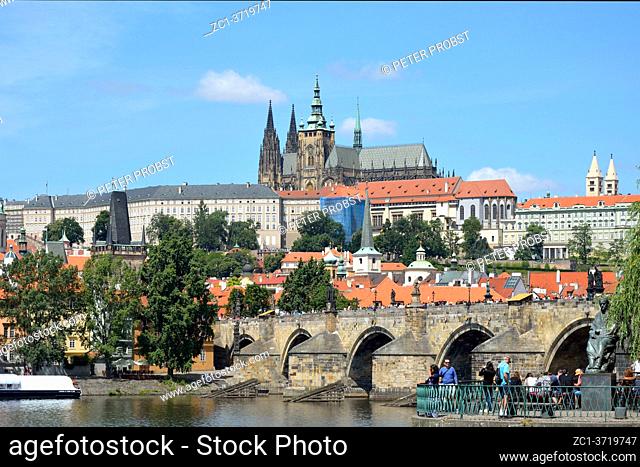 View of the Hradcany castle and the Vltava river in Prague - Czech Republic