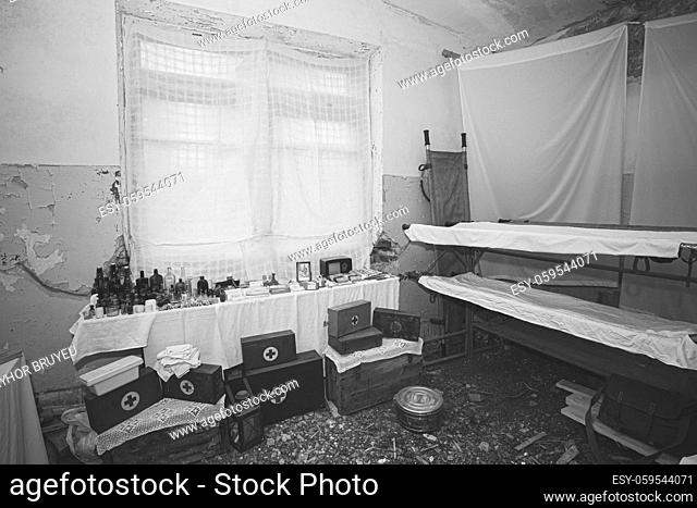 Improvised Room of German Field Hospital During World War II Times. WWII WW2