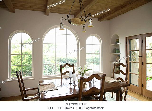 Traditional dining room with ladder back chairs