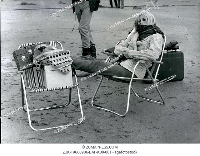 Sep. 06, 1966 - 6-9-66 Brigitte starts her first day of filming in Scotland ?¢‚Ç¨‚Äú Brigitte Bardot was out on Seacliff Beach, near Tantallon Castle