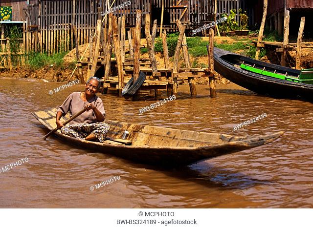 Hand made WOODEN BOATS are the main form of transportation on INLE LAKE, Burma