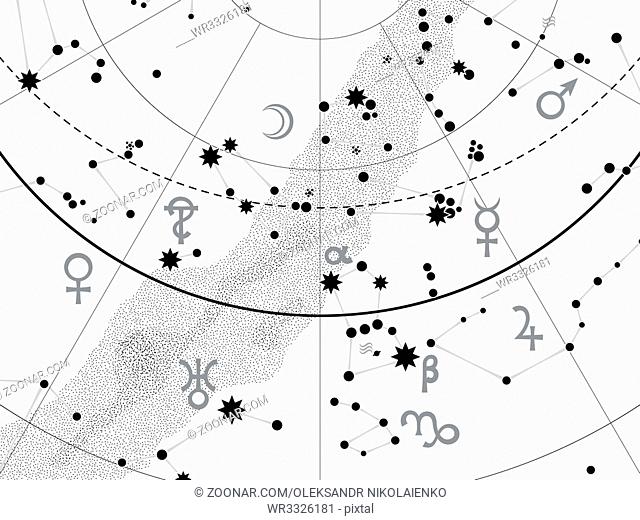 Fragment of Astronomical Celestial Atlas: Paint The Sky With Stars (snow-white outline vector background)
