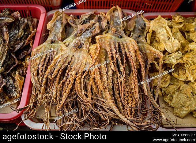 dried seafood market stall, tai o traditional fishing village, lantau