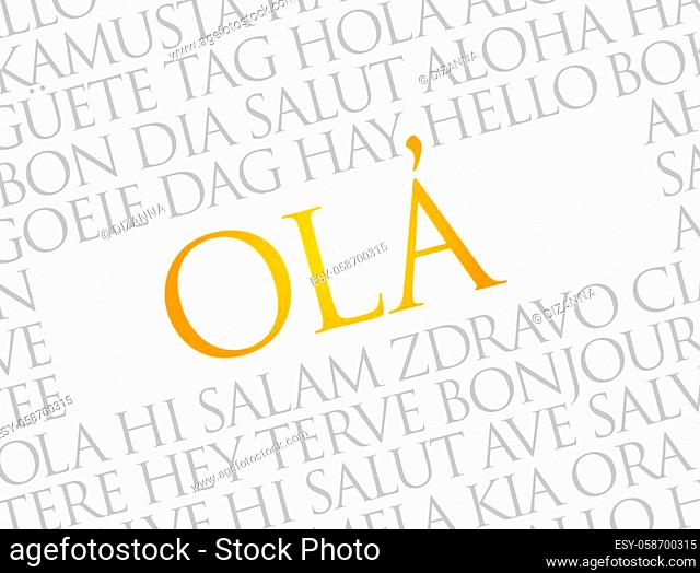 OLA (Hello Greeting in Portuguese) word cloud in different languages of the world