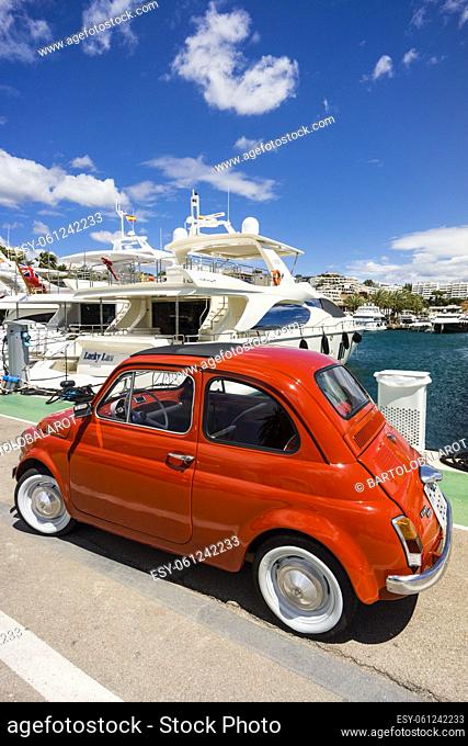 Fiat cinqueccento, Puerto Portals, Calvia, Mallorca, balearic islands, spain, europe