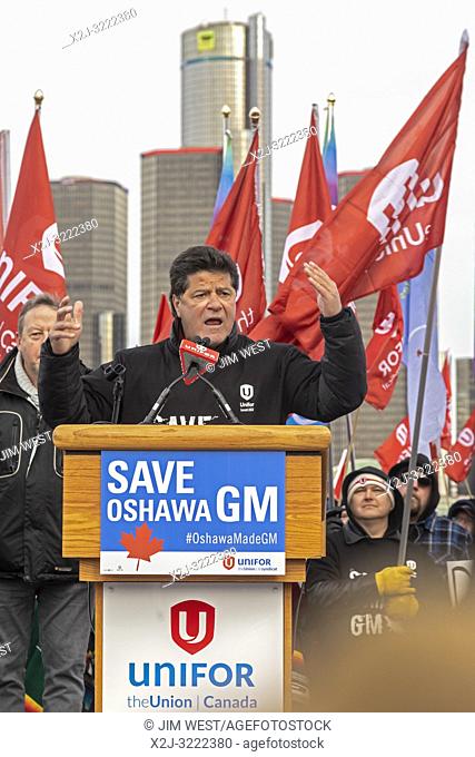 Windsor, Ontario, Canada - 11 January 2019 - Jerry Dias, president of the Unifor labor union which represents Canadian auto workers
