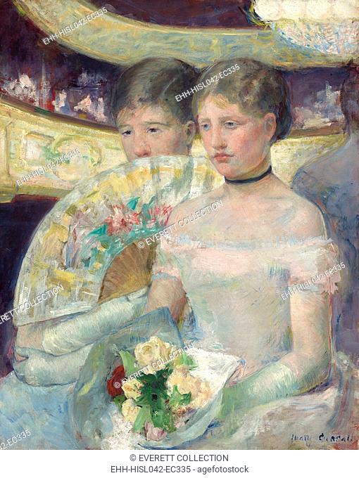 The Loge, by Mary Cassatt, 1882, American painting, oil on canvas. This is a ambitious double portrait with an ambiguous space