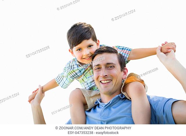 Father and Son Playing Piggyback Isolated on a White Background