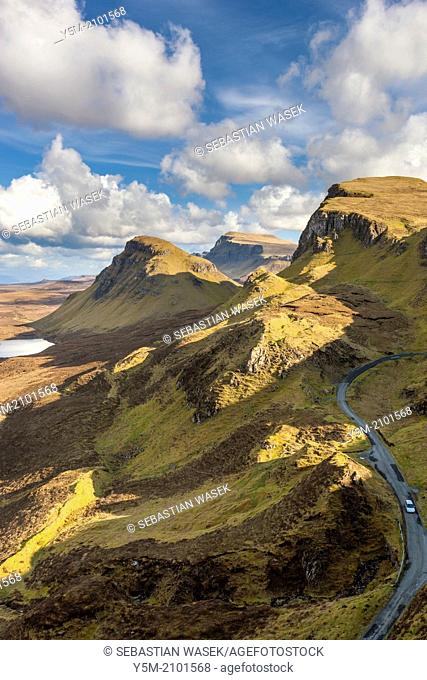 The Quiraing a landslip on the eastern face of Meall na Suiramach, A view over Loch Leum na Luirginn and Loch Cleat, northeast coast of Trotternish Peninsula