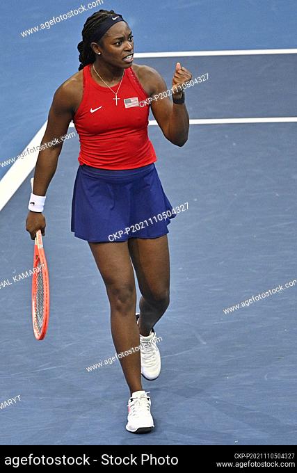 Sloane Stephens of USA in action during match against Liudmila Samsonova of Russia during the Women’s tennis Billie Jean King Cup (former FedCup) semi-finals in...