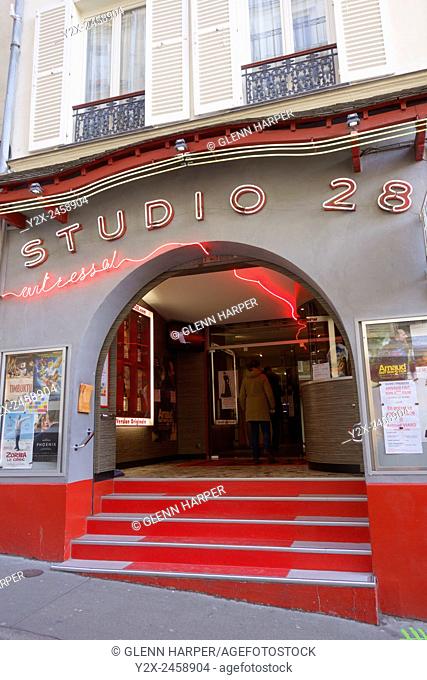 Studio 28 Cinema in Montmartre, Paris, France; popular independent cinema often screening early French or foreign classic films