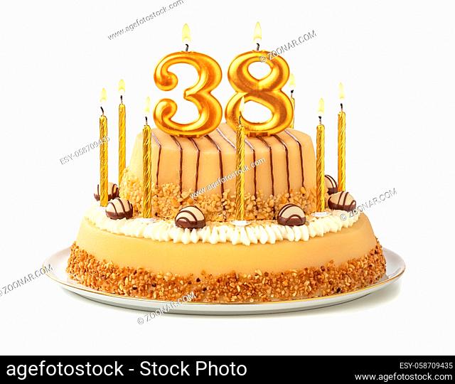 Festive cake with golden candles - Number 38