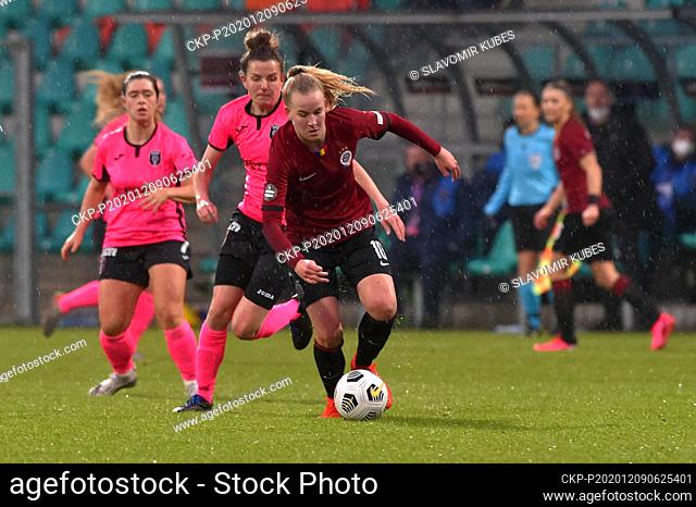 L-R Mairead Fulton and Hayley Lauder of Glasgow and Aneta Pochmanova of Sparta in action during the UEFA Women's Champions League match AC Sparta Praha vs FC...