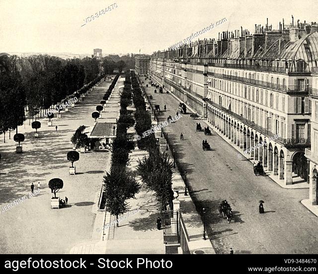 Rue de Rivoli, Paris Europe. Old photograph late 19th century from Portfolio of Photographs by John L Stoddard 1899
