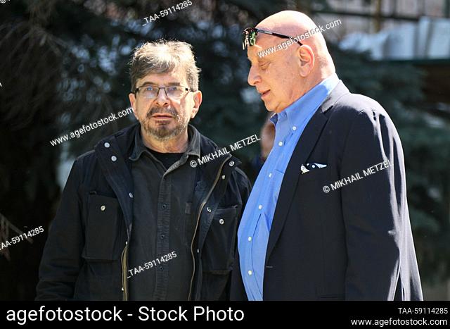 RUSSIA, MOSCOW - MAY 16, 2023: Ekho Moskvy [Echo of Moscow] radio station first deputy editor-in-chief Sergei Buntman (L) and MGIMO University professor