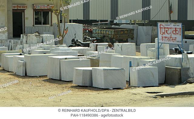White marble block at Pushkar (also called white town) in North India, added on 03.02.2019 | usage worldwide. - Pushkar/Rajasthan/Indien