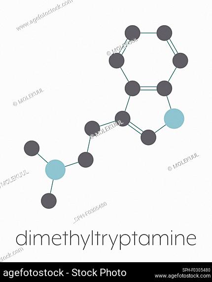 Dimethyltryptamine psychedelic drug molecule, illustration
