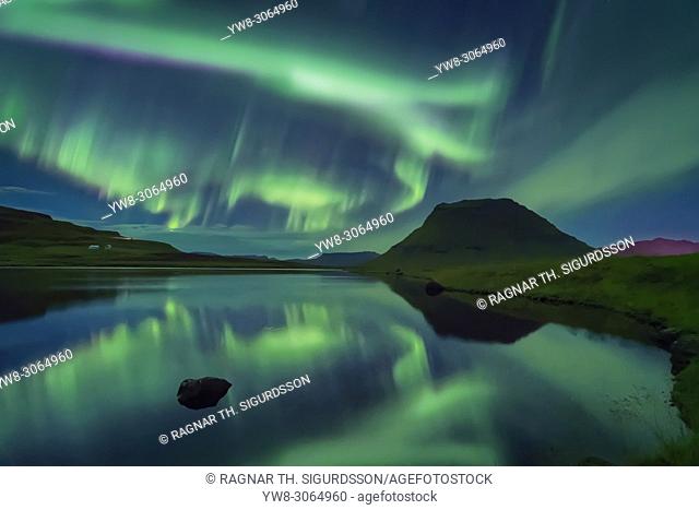 Aurora Borealis, Mt. Kirkjufell, Grundarfjordur, Iceland