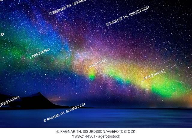 Milky Way Galaxy with Aurora Borealis or Northern lights,
