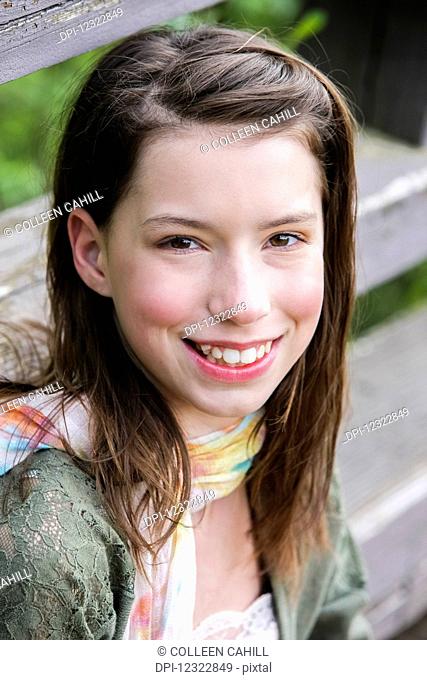 Portrait of a girl with brown hair and brown eyes; Washington, United States of America