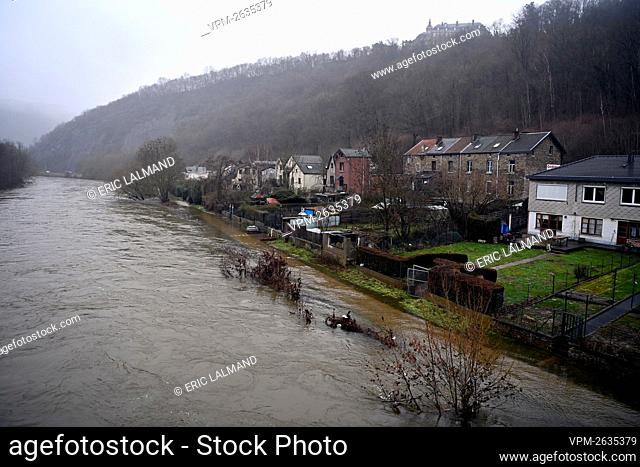 Illustration picture shows the high water level of the river 'Ourthe', in Tilff, Liege province, on Monday 01 February 2021