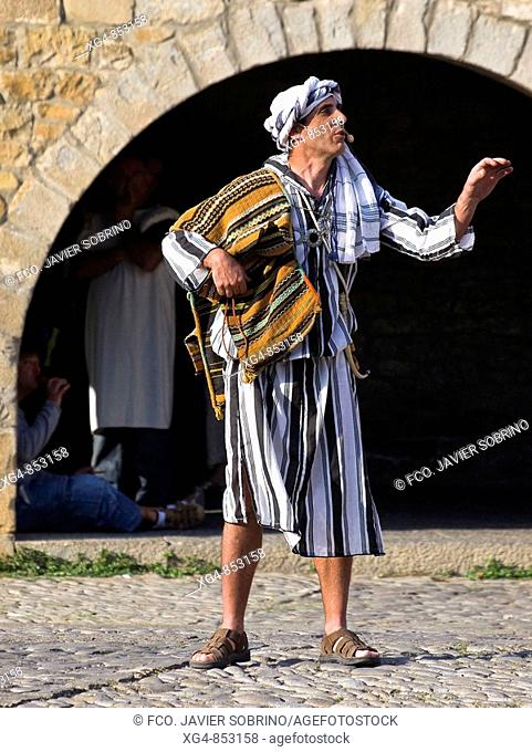 Man as a Moor at La Morisma festival, Main Square, Ainsa. Sobrarbe, Huesca province, Aragon, Spain