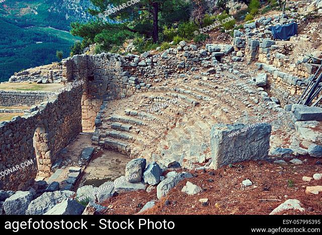 Amphitheater Ancient Lycian City of Arykanda. Antalya-Turkey. unique Lycian city, built upon five large terraces ascending a mountain slope