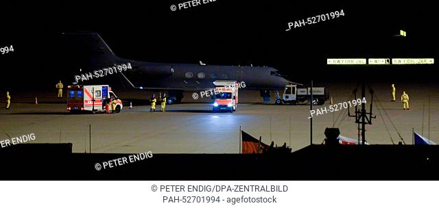 A German Air Force plane from Western Africa carrying an Ebola patient at the airport Halle/Leipzig, in Schkeuditz, Germany, early 09 October 2014