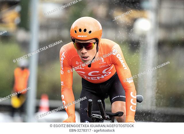 Riccardo Zoidl at Zumarraga, at the first stage of Itzulia, Basque Country Tour. Cycling Time Trial race