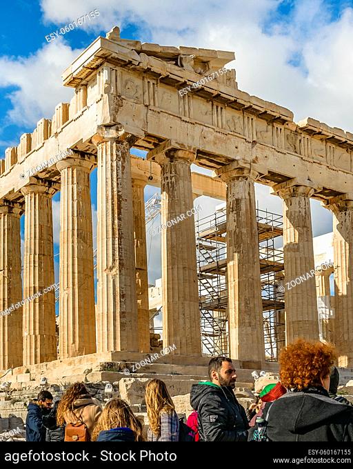 ATHENS, GREECE, JANUARY - 2020 - Famous parthenon building at acropolis of athens, greece