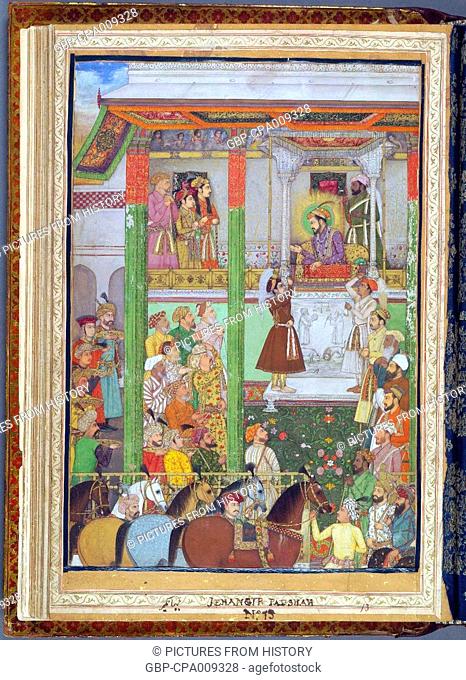 India: Emperor Jahangir (r.1605-1627) receives Ali Mardan Khan in his durbar (court). Mughal, c.1640