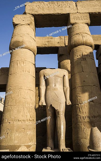 Statue of Ramses II, first court, Temple of Karnak. El-Karnak, Luxor Governorate, Egypt, Africa, Middle East