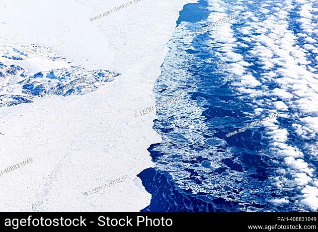 View from an airplane of drift ice in a bay near Groenland, May 13, 2023. Copyright: Leon Kuegeler/photothek.de. - Greenland/