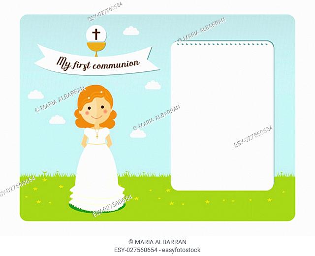 My first communion invitation with a girl