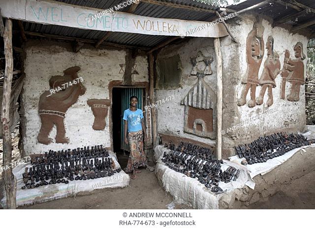 A tourist shop in the village of Wolleka, home of the Falashas or Ethiopian Jews, near Gondar, Ethiopia, Africa