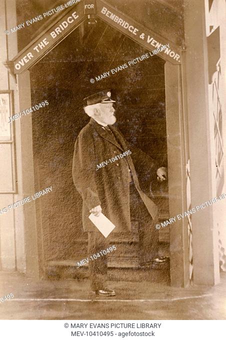 Mr George Corbett, who was employed all his life on the Isle of Wight railway at Brading Station. At the time of this photograph he had the distinction of being...