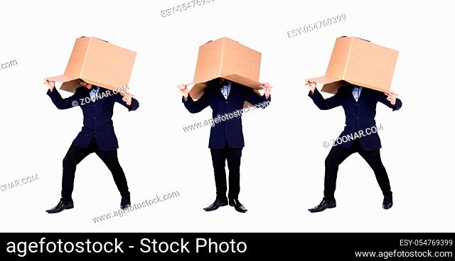 The businessman with box isolated on the white