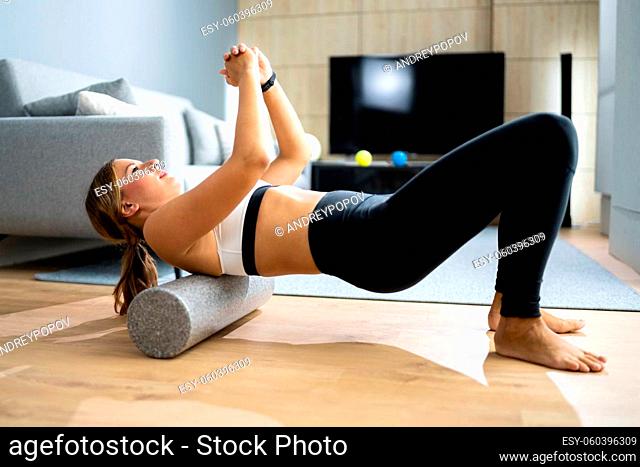 Foam Roller Healthy Back Workout Sport Training On Floor