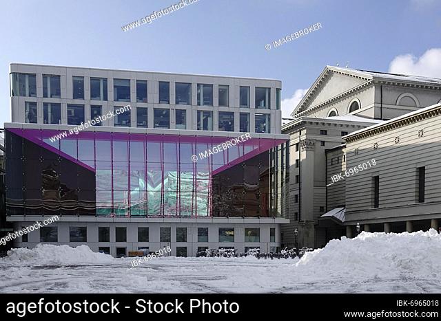 Marstallplatz South, right National Theatre State Opera Munich, winter snowy, Munich, Bavaria, Upper Bavaria, Germany, Europe