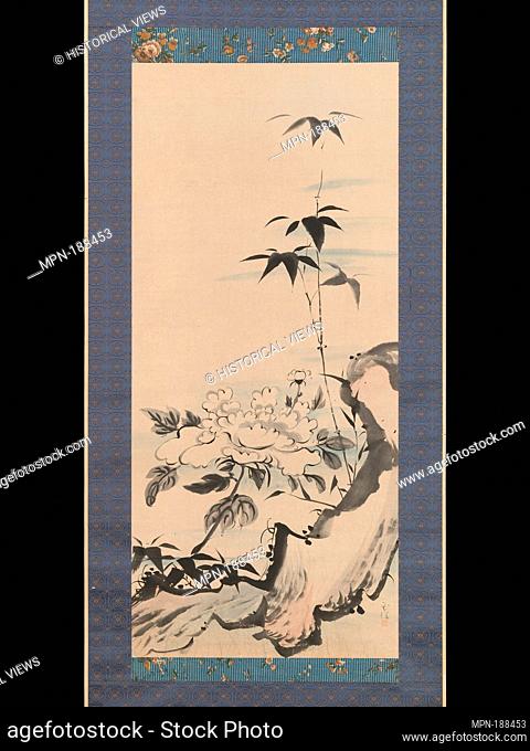 Peony and Bamboo by a Rock. Artist: Tokuyama Gyokuran (Japanse, ca. 1728-1784); Period: Edo period (1615-1868); Date: ca
