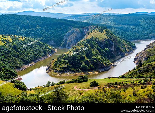 Beautiful summer top view of the Uvac River canyon meanders, Serbia