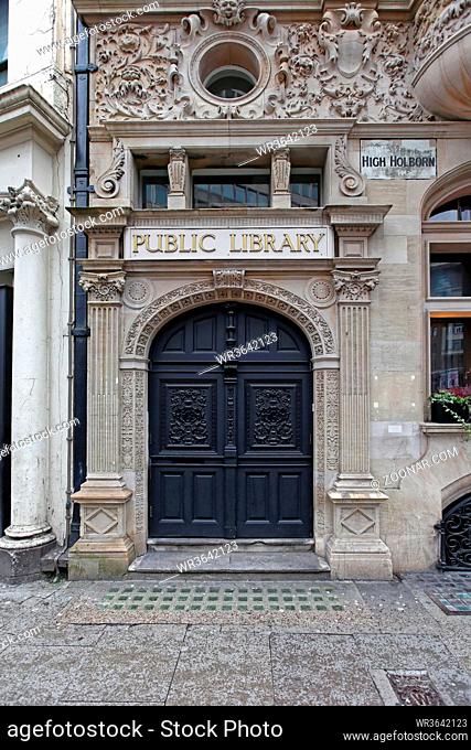 London, United Kingdom - January 28, 2013: Public Library Building Entrance at High Holborn in London, UK