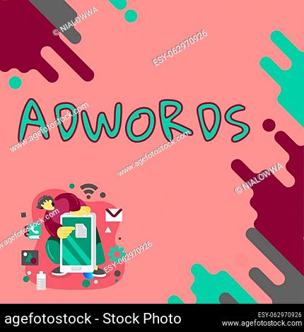 Writing displaying text Adwords, Business idea set budget for advertising and only pay when click the ads