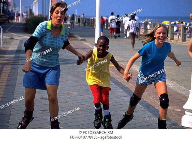 children, woman, two, rollerblades, female, young