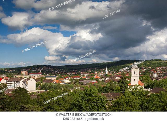 Romania, Transylvania, Hunedoara, elevated town view from Corvin Castle