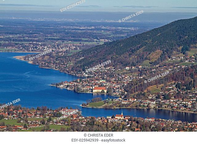 view from wallenberg moss on the tegernsee and the villages of tegernsee rottach and