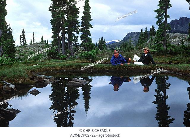 Strathcona Provincial Park, hiker in Forbidden Plateau, Vancouver Island, British Columbia, Canada